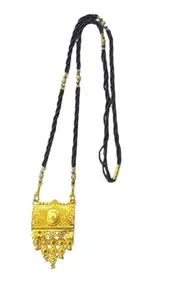 QNAM Moti Beads Black Golden Mangalsutra Chain With Squre Design Gold Plated Pendant for Women 22 Inches