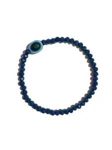 Evil Eye Beaded Bracelet, teal blue