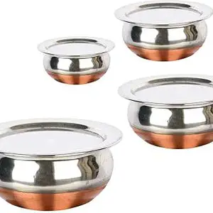 RBGIIT Stainless Steel Copper Bottom Cookware Base Gas Compatible Handi Set | Prabhu Chetty, Curved Copper Plate at Bottom Stainless Steel Copper Bottom, Brown & Steel, 4 Pic Handi price in India.