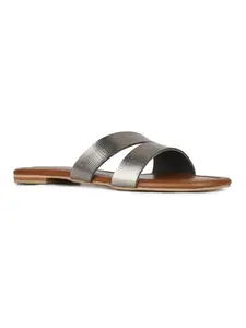 Inc.5 Womens Pewter Solid Open Toe Casual Flat Sandals