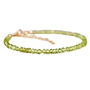 RRJEWELZ Peridot Rondelle Beaded Bracelet – Faceted 3mm Green Stones with Rosegold Lock – 7 Inch Adjustable link Bracelet for Men & Women|LCBR_RR_05314