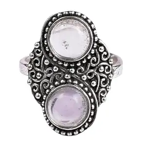 Alloy Metal Rhodium Polished Round Shape White Topaz Gemstone Handmade Charm Ring Indian Size 15 RGS-1411
