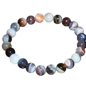 RRJEWELZ Natural Botswana Agate 8mm Round Shape Smooth Cut Beads 7.5 Inch Stretchable Bracelet For Men & Women. Unisex Bracelet For Healing, Meditation, Prosperity, Gift & Luck|STBR_RR_10467_7.5
