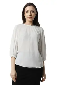 Van Heusen Women's Solid Regular Fit T-Shirt (S23VHCRGBR20702_Off White