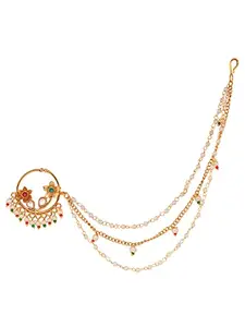 SARAF RS JEWELLERY- Red& White Pearl Beaded Floral Nose Ring