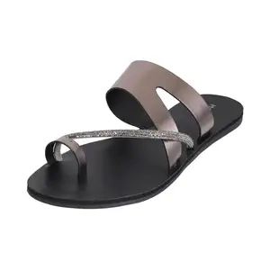 Mochi Women Gun Metal Synthetic Leather Flat Fashion Sandal UK/8 EU/41 (32-509)
