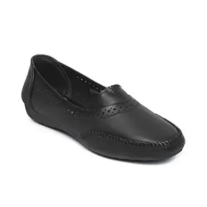 Zoom Shoes Women's Lightweight Premium Leather Stylish Slip on casusal/Party/Ethinic wear Ballet/bellerinas/Bellies Flat NV-132 Black
