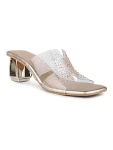 Inc.5 Women Rose Gold Transparent Embellished Party Block Heels