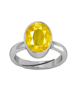 Gemscom Yellow Sapphire Pukhraj 5.25 Ratti GGTL Certified from Sri Lanka (Ceylon) Natural Original AAA++ Quality Adjustable Ring for Women's and Men's (Lab - Approved)