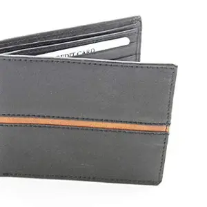 Laps of Luxury ® Men's Leather Wallet in Black Colour with Brown Lining
