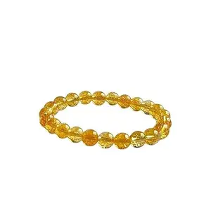 Natural Citrine Crystal Beaded Bracelet, 8mm Gemstone Stretch Bracelet (Yellow)