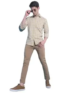 Crimsoune Club Men's Yellow Tartan Check 100% Cotton Shirt (M)