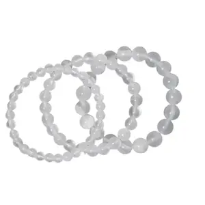 AARKAY Beautiful Designer Natural Healing Stone Crystal Round Beads Elastic Handmade Bracelet for Women and Men (Selenite)