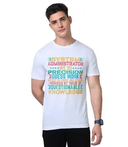Print My Fashion Men's T-Shirt Regular Fit Round Neck Half Sleeve Combed Bio-Washed Cotton Administrator Precision Motivational Graphic Printed T Shirt for Men (White, L)