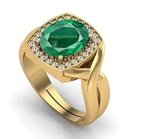 DAURAYA GEMS 15.25 Ratti 14.48 Carat Natural Emerald Ring (Natural Panna/Panna Stone Gold Ring) Original AAA Quality Gemstone Adjustable Ring Astrological Purpose for Men Women by Lab Certified
