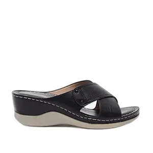 shoexpress Womens Cross Strap Slide Sandals, Black, 6