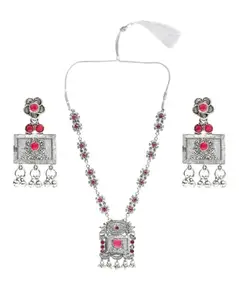 Maroon Square Long Necklace for Women – Traditional Indian Jewelry