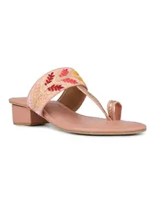 Inc.5 Womens Peach Ethnic Embellished Block Heels