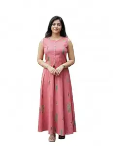 Women's Cotton Sleeveless Short Top with Skirt Set A-Line Maxi Dress | Ethnic Fusion Long Dress