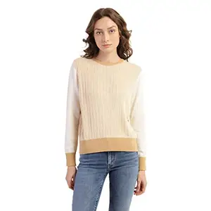 Levi's Women's Pure Cotton Crew Neck Sweatshirt (73276-0031_Beige/White_L)