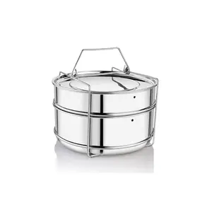 Embassy Stainless Steel Cooker Separator | Suitable for 7.5 litres Pigeon Outer Lid Pressure Cookers | 2 Containers with Lifter | Dimension - 13.5x13.5x23 cm