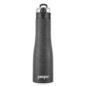 PEXPO Monaco 1000 ISI Certified Stainless Steel Fridge Cooling/Sports Sipper Water Bottle, 970ml, Black |Single Walled|Easy Grip|Home, Office, Gym, School, Yoga, Men, Women & Kids
