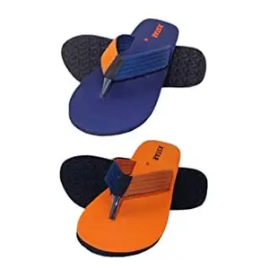 XSTAR Eco Flip Flops for Men's | Comfortable Indoor Outdoor Fashionable Slippers for Men And Boys (Set of 2) (Navy Blue/Orange, numeric_12)