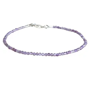 RRJEWELZ Pink Amethyst Round Beaded Bracelet – Smooth 2mm Pink Stones with Silver Lock – 7 Inch Adjustable link Bracelet for Men & Women|LCBR_RR_05427