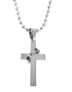 Small Size Silver Color Unisex Stainless Steel Metal Lord Holy Jesus Christ Cross Christian Isa Masih With Ring Locket Pendant Necklace