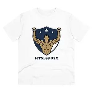 Men's PC Cotton Fittnes Gym Printed T Shirt (Color: White, Thread Count: 180GSM, Size:L) PID-39977