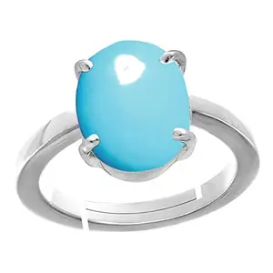 RRVGEM 7.25 RATTI 6.50 CARAT Certified Unheated Untreatet Turquoise Firoza Sky Blue Gemstone Panchdhatu Adjustable Silver Plated Ring for Men and Women by Lab - Certified