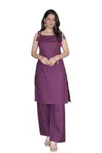 Bovkari Women's Slub Rayon Kurta Pant Sleeveless Tassel Straps Kurta Set for Women