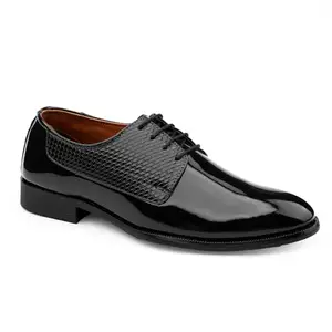 YUVRATO BAXI Men's Faux Leather Black Casual Formal Lace Up Derby Shoes with TPR Sole. - 6 UK