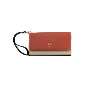 Monadaa Stylish Yuva Wallet for Women with Zip Pocket, Multiple Card Holders and Phone Pocket (Orange Beige)