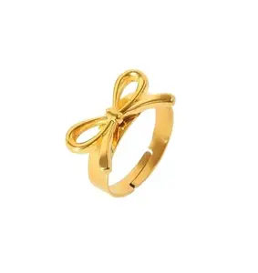 StacknSupply Golden Adjustable Bow Knot Finger Ring for Women and Girls, 18k Gold Plated, Anti Tarnish, Hypoallergenic, Free size, Trendy and Latest, For All Occasions.