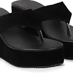 GLO GLAMP Suede Slip On Wedges Heel Sandal for girl's and Women's (Black, 5)