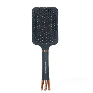 Majestique Professional Flat Royal Hair Brush with Crown Handle – Round Ball-Tip Ultra Soft Bristles For Scalp Massage, Detangling & Styling Brush for Wet & Dry Hair – Blowdrying, Shaping & Travel-Friendly – For Men & Women – (01 Pc/Black) (Large)