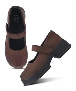 JM LOOKS Womens Ballet Mary Jane Flats, Comfortable Business Office Shoes for Women - Brown