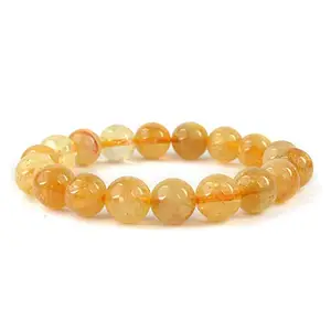 Crystu Natural AAA Natural Citrine Bracelet 10 mm Round Bead Bracelet for Wealth Protection