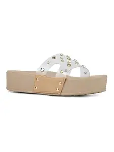Inc.5 Womens Beige Transparent Round Toe Ethnic Slip-On Wedge Heels