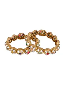 Shoshaa Women's Brass Gold-Plated Stone-Studded Mirror Bangles, Gold, Set Of 2