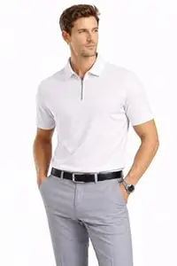 CHOZI Men's Polyster Regular Fit Polo T-Shirt with Short Sleeve and Zipper Plain-Regular Fit