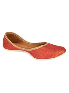 DESI COLOUR Authentic Womens Mojri,Punjabi Jutti-Embroidered & Handcrafted,Red,DC4257 Ballet Flat