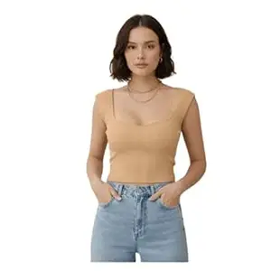 TIVANTE Solid Ribbed Sweetheart Neck Western Stylish Crop Top for Women