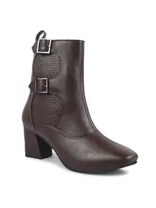 Shuz Touch Brown Mid Calf Block Heel Boots