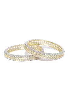 Priyaasi Gold-Plated Designer American Diamond Bangles for Women and Girls (Gold:Silver)