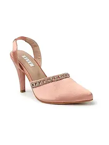 ELLE Women's Stiletto Heel Mule Stylish Sandal Peach