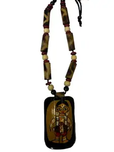 Handcrafted Wooden Pendant Necklace with Artisan Tribal Drummer Design