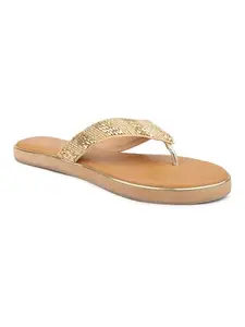 INC.5 Women Gold Ethnic One Toe Flats