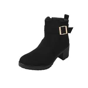 Metro Women Black Block Heel Suede Leather Boot With Buckle UK/4 EU/37(31-654)